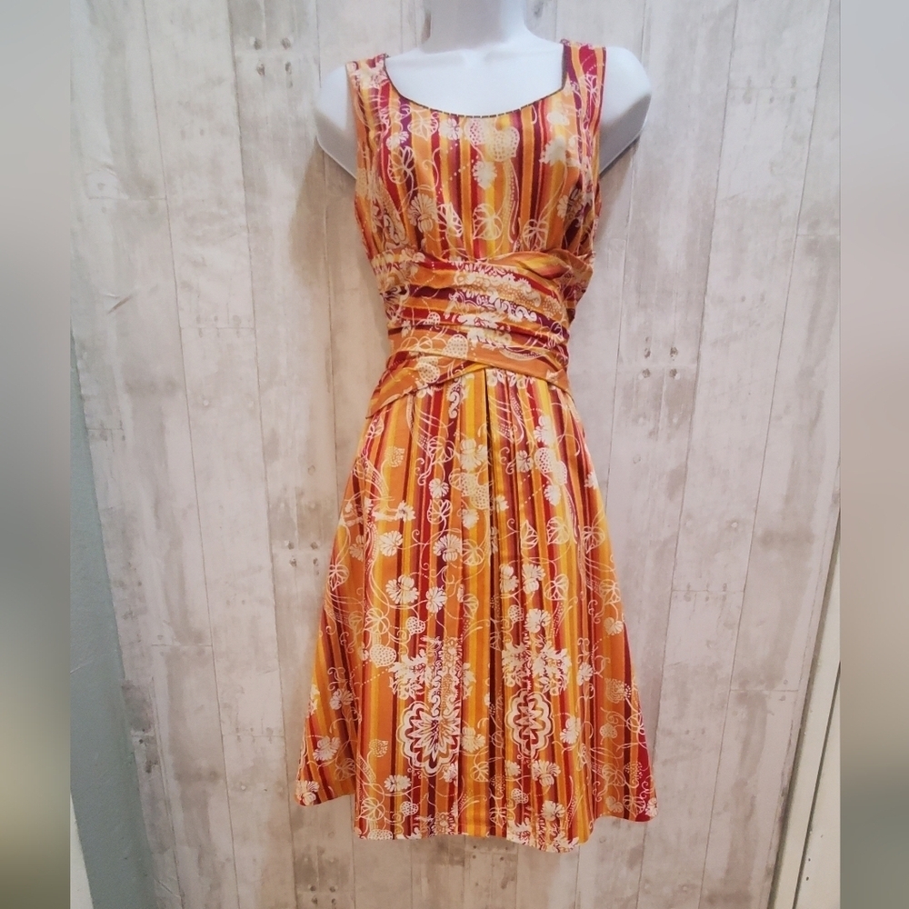 Amanda Smith Cotton Jackie O Colorful Sleeveless Midi A Line Dress Size 4